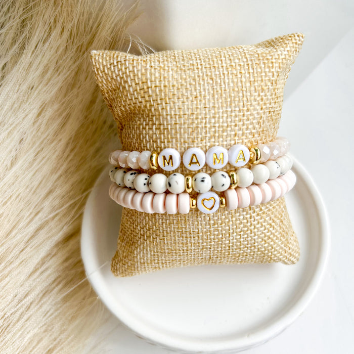 Customizable Baby Pink & White Speckled | Bracelet Stack