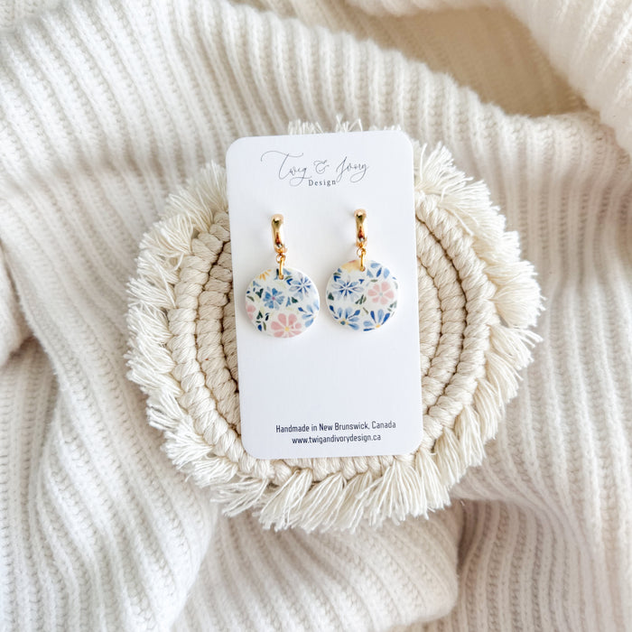 Round Spring Mosaic Floral| Dangle Earrings Resin Gloss