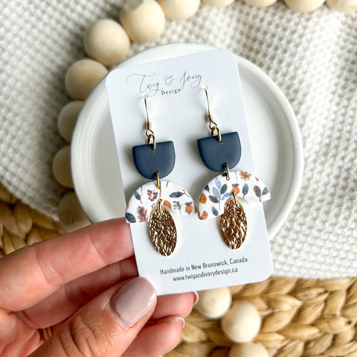 Tully Dangle Earrings | Navy Autumn Floral
