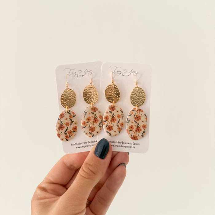 Annie Abstract Dangle Earring | Orange Fall Florals - Resin Gloss