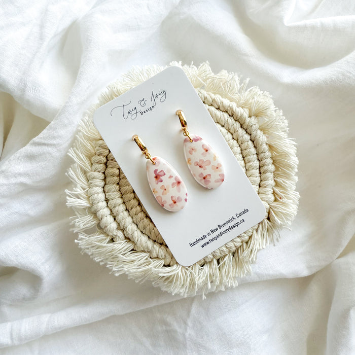 Lindsay Dangle Earrings | Mini Pink Flowers  Resin Gloss