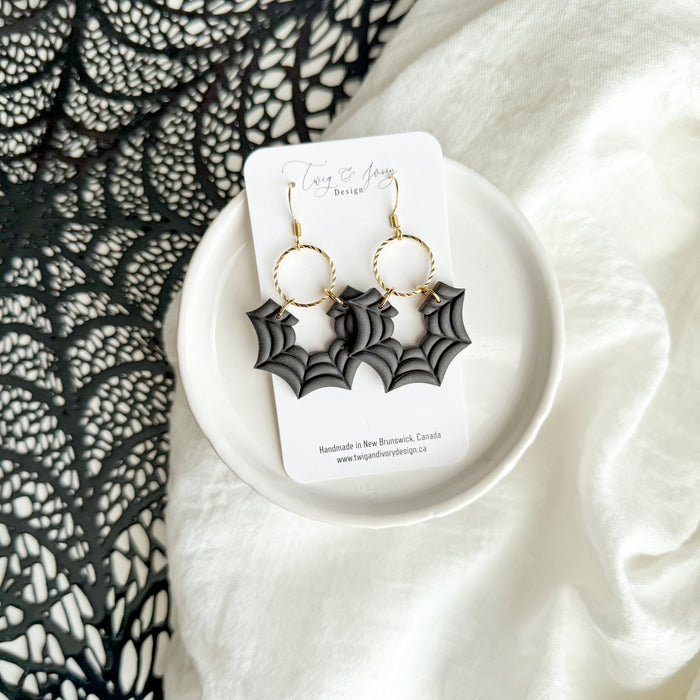 Spider Web Dangle Earrings | Charcoal