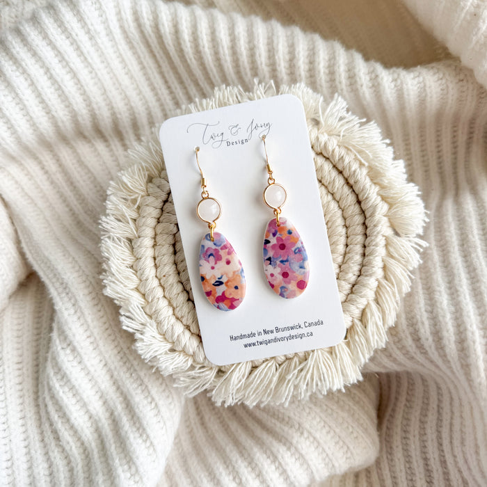 Gemma Dangle Earrings | Pink Multi Floral Resin Gloss