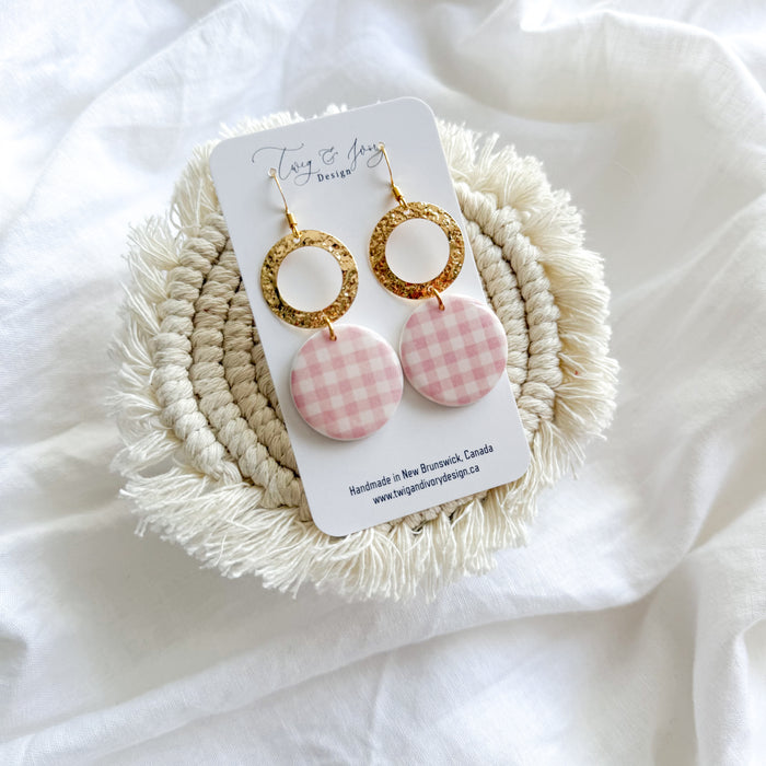 Kari Dangle Earrings | Pink Gingham Plaid- Resin Gloss