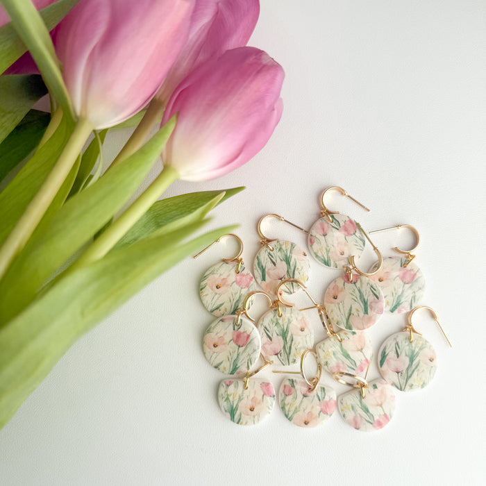 Fresh Cut Tulips | Dangle Earrings- Round Resin Gloss
