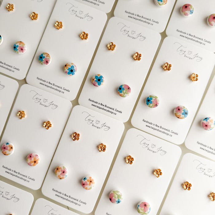 Blossom Duo| Statement Stud Earrings Set- Resin Gloss