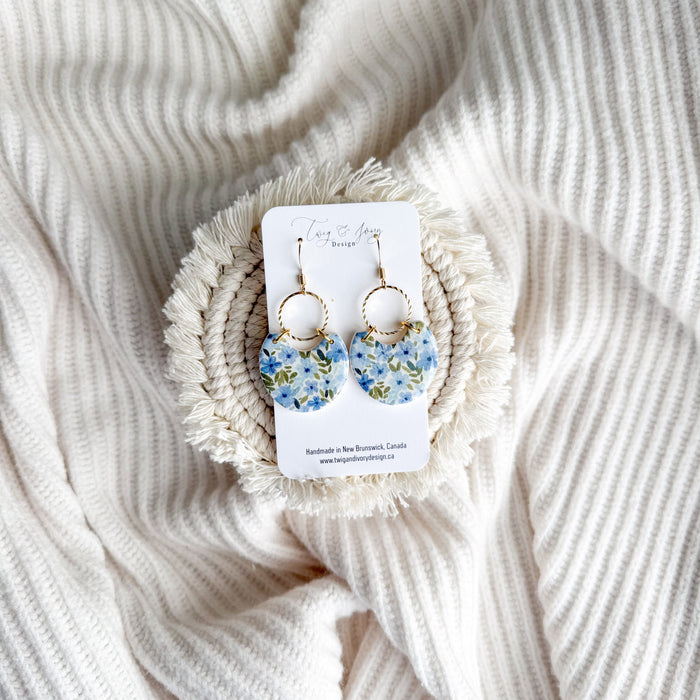 Large Blossom Blues Florals Earrings| Resin Gloss