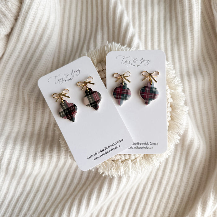 Plaid Ornament Resin Gloss| Dangle Earrings