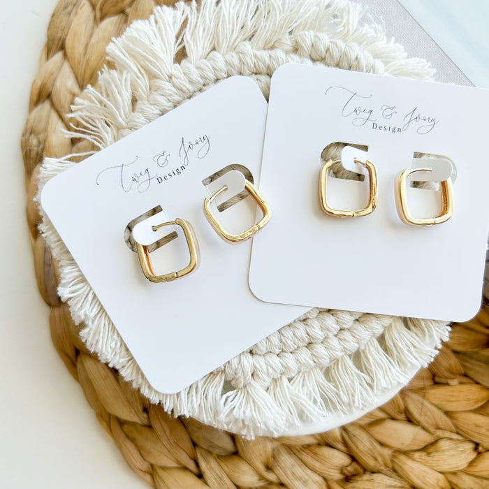 Gold Square Huggie | Earring Set