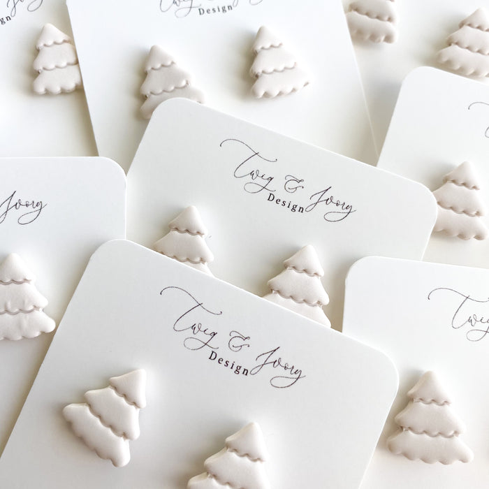 Scalloped Tree Statement Stud Earrings | White shimmer